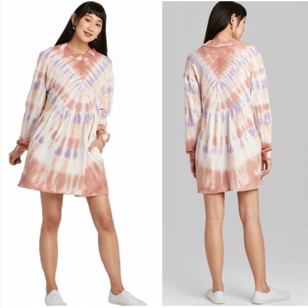 Wild Fable Tie Dye Sweatshirt Baby Doll Dress Long Sleeves Pockets Small